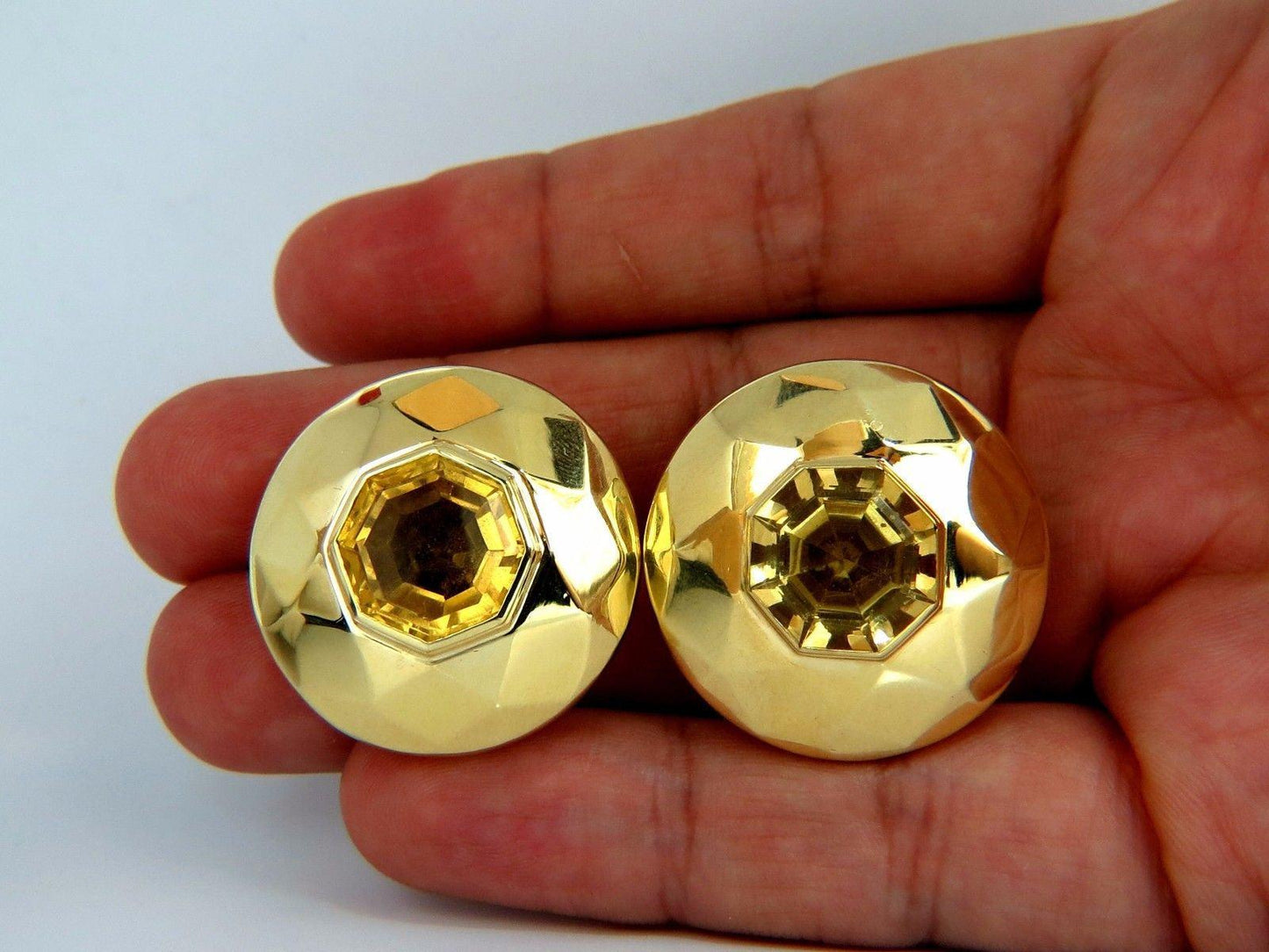26.00ct Retro Mod Natural yellow golden citrine clip earrings 18kt dome 10373**