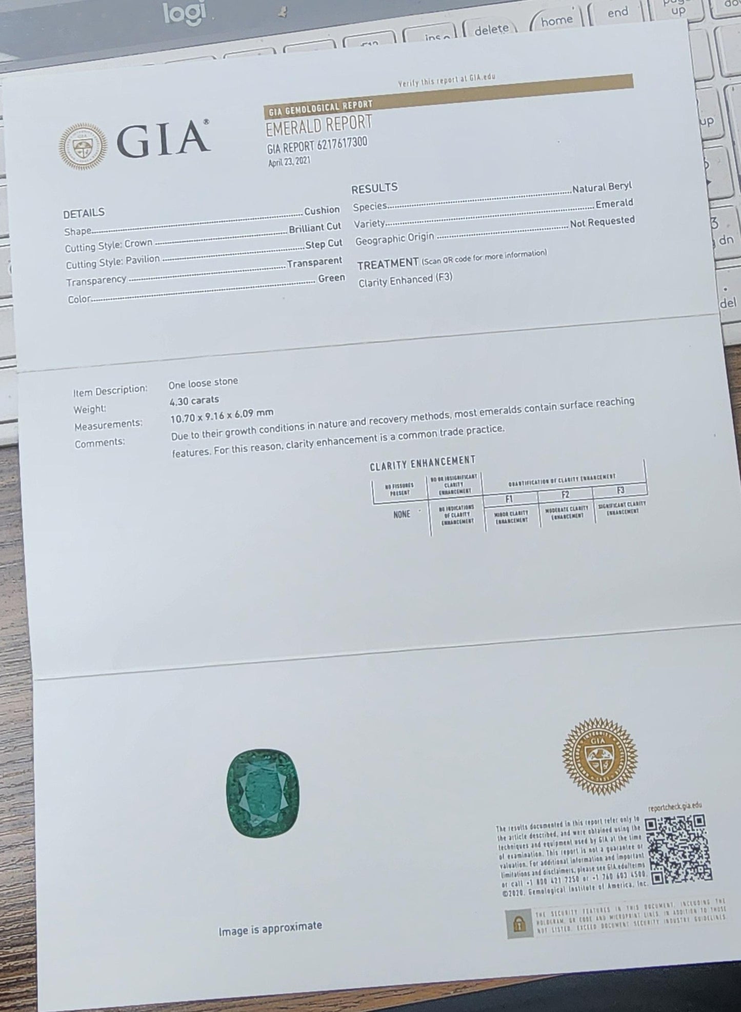 GIA Certified 4.30ct Natural Emerald Diamonds Ring 14kt 11512