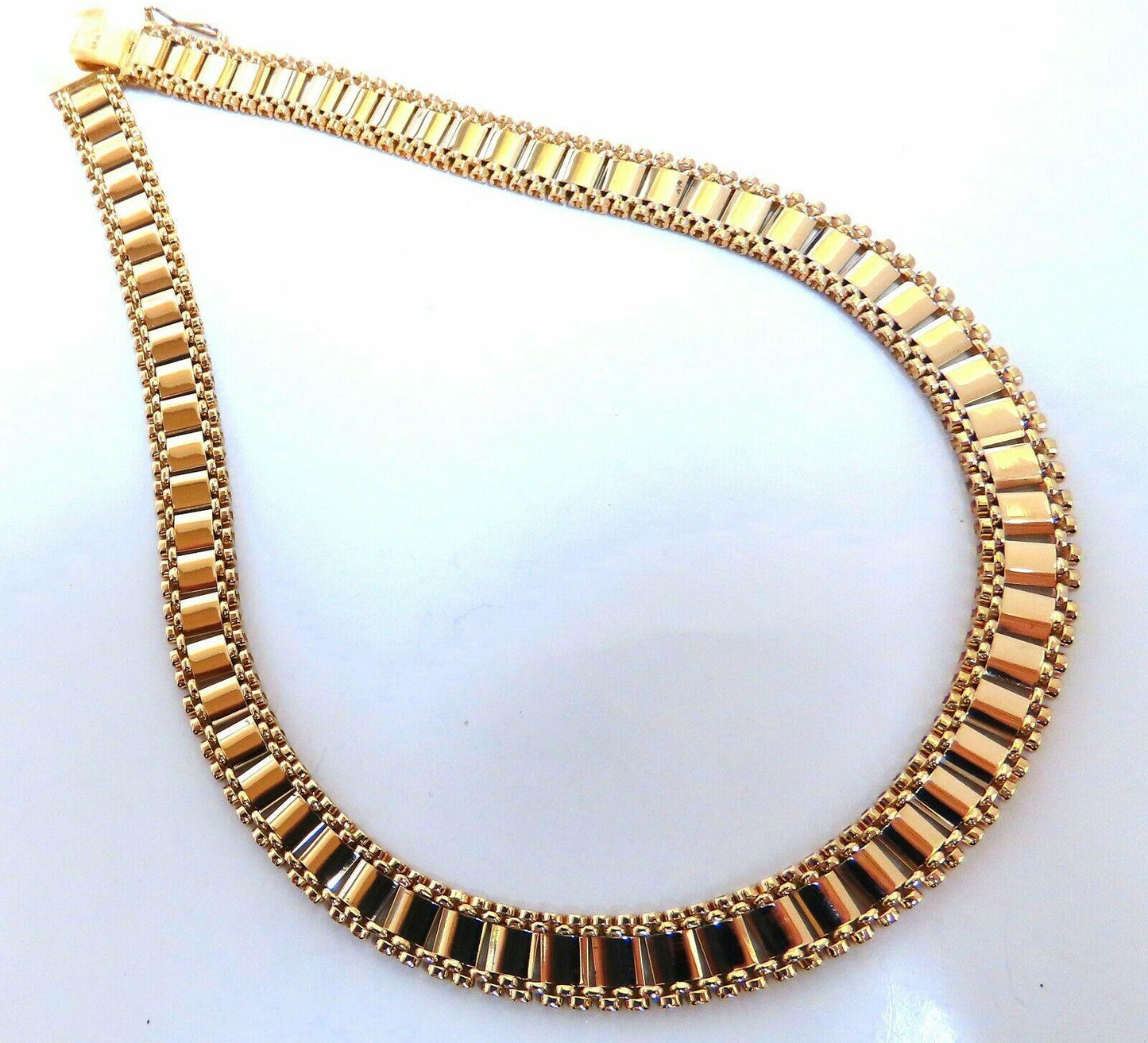 Reversible 5 Tier Curbed Band Link Gold Necklace 14kt gold 15 inch 9.8mm 11644**
