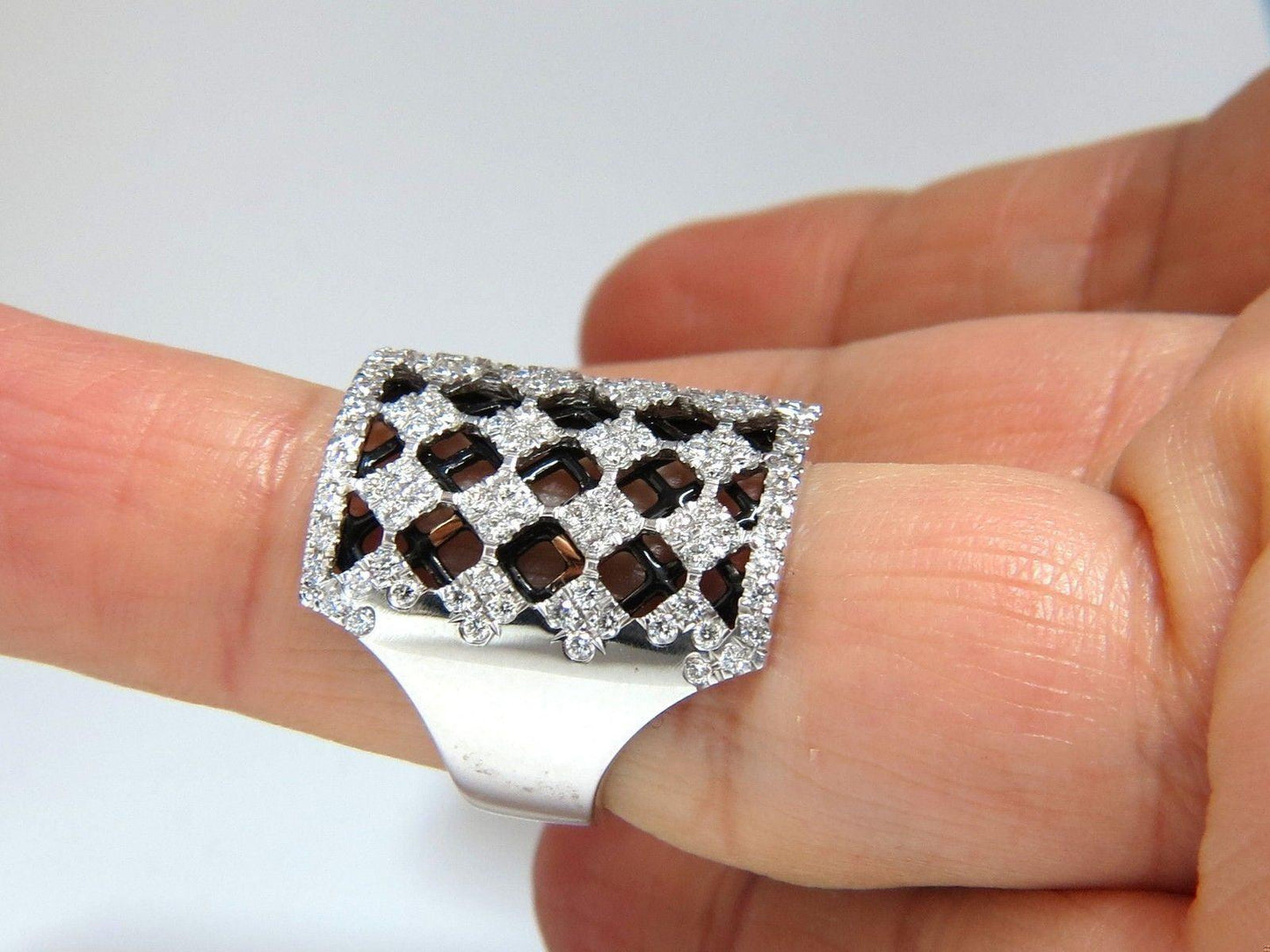 1.82CT DIAMONDS BEAD SET SANDWICHED BLACK UNDERLAY 3D BAND RING 18KT 10042