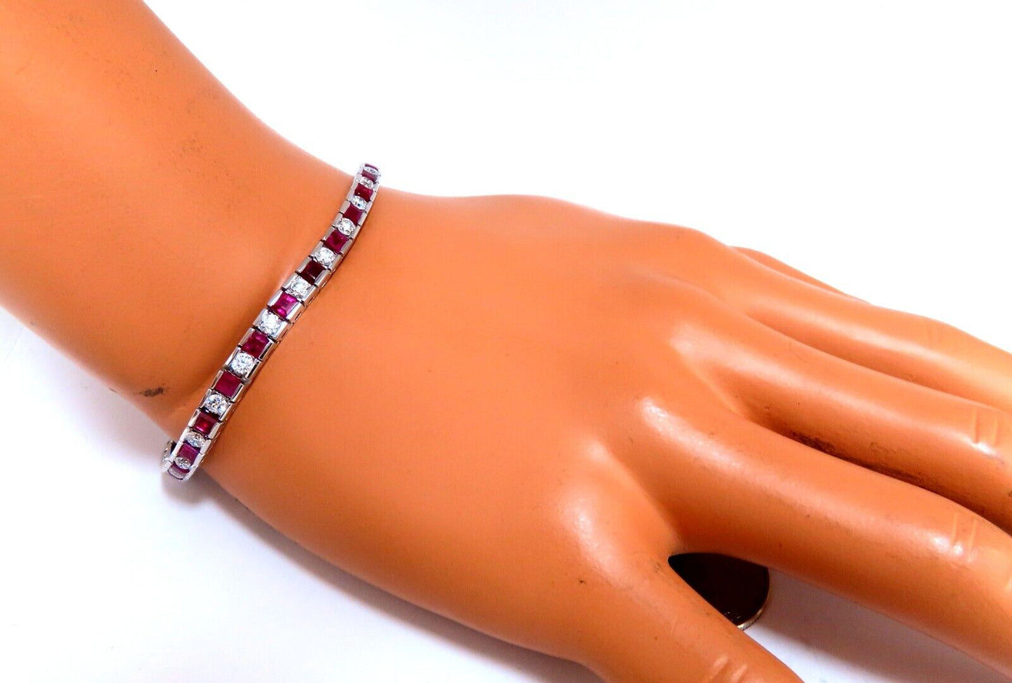 10.03ct Natural Ruby Diamonds Alternating Channel Line Bracelet 14kt