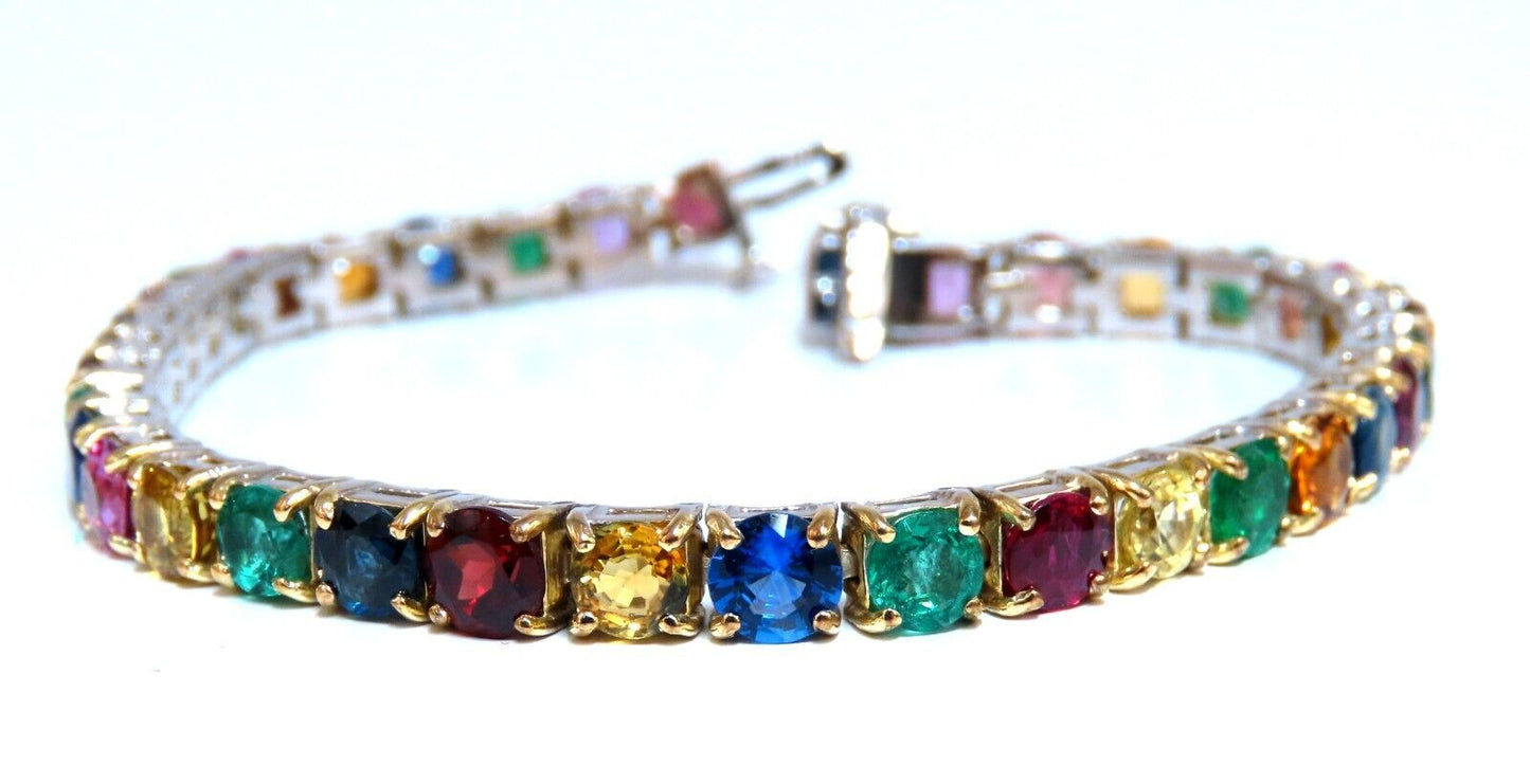 17.50ct Natural Sapphire Ruby Emerald Green Garnet Tennis Bracelet 14kt Gem Line