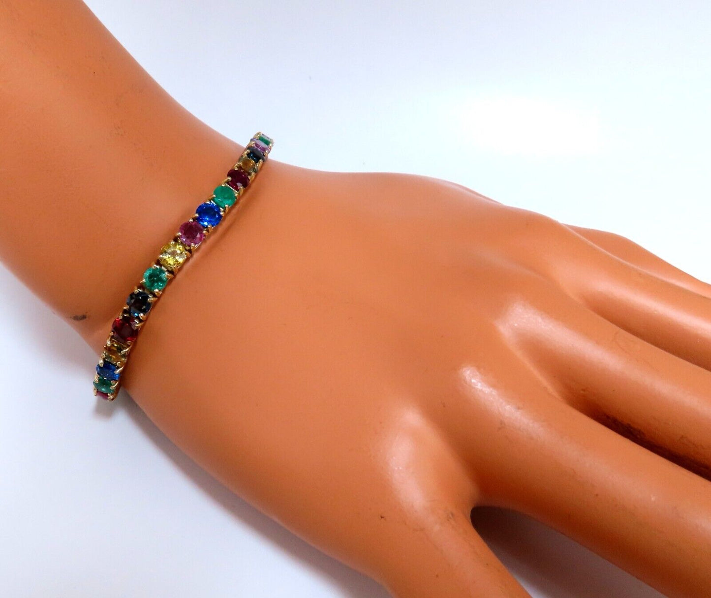 17.50ct Natural Sapphire Ruby Emerald Green Garnet Tennis Bracelet 14kt Gem Line