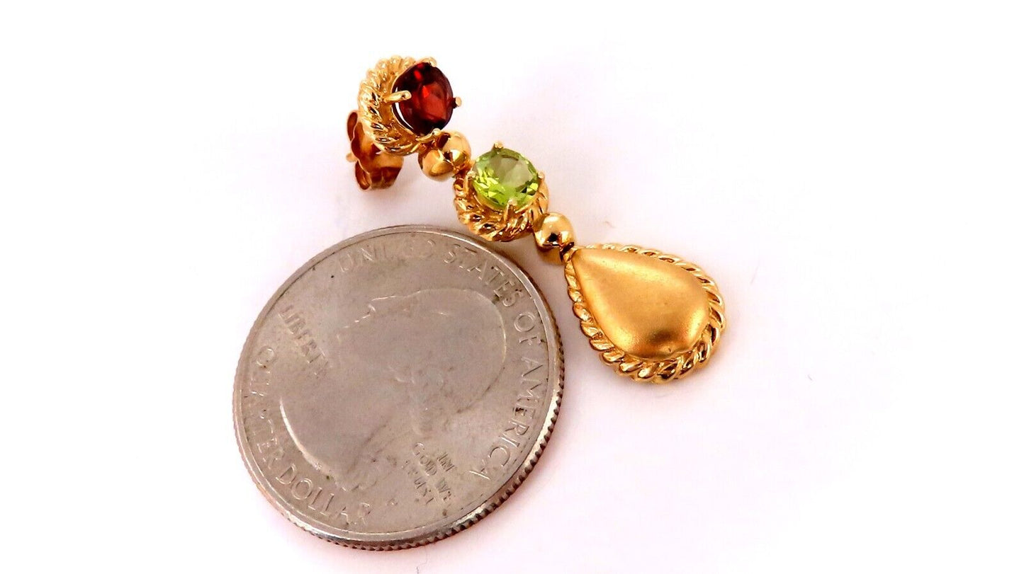 2.10ct Natural Peridot Garnet Dangle Earrings 14kt