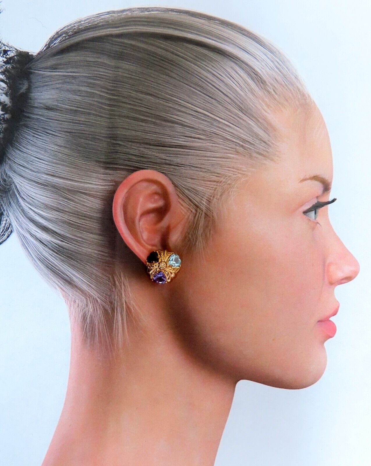 Natural 5ct Amethyst Topaz Garnet Earrings 14 Karat gold