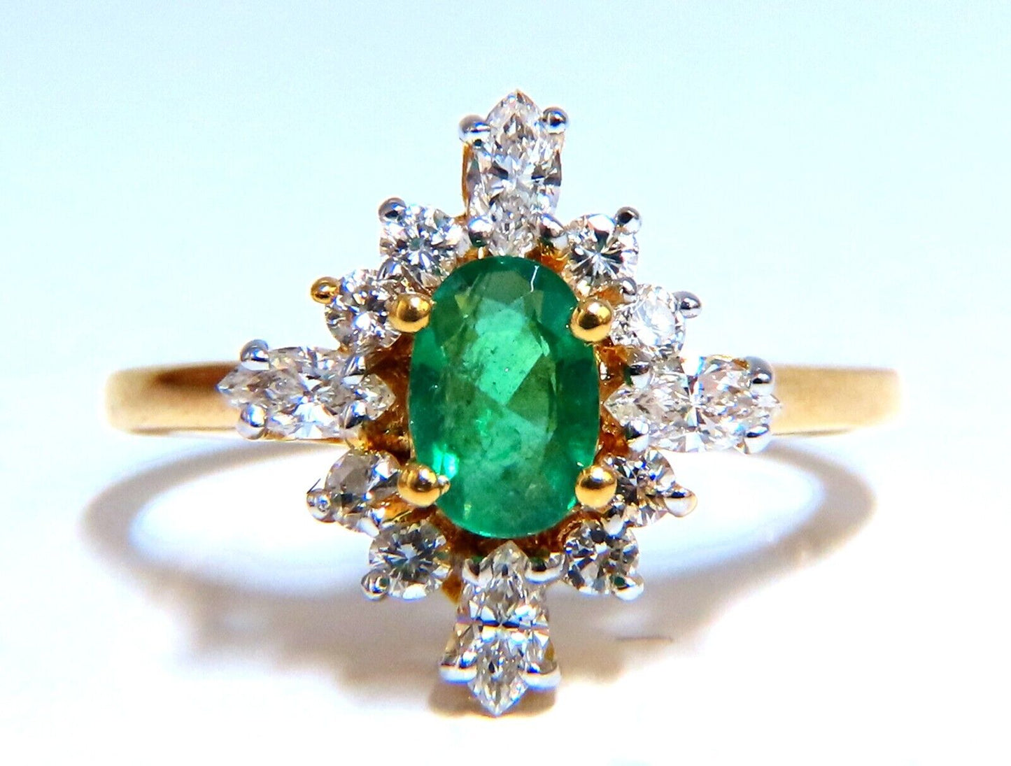 Emerald Diamonds Ring 14kt 1.20ct Edwardian Deco