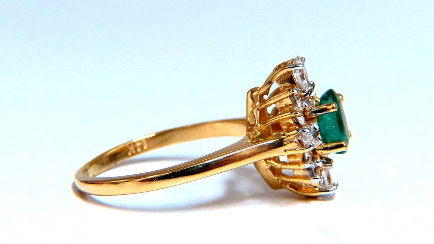 Emerald Diamonds Ring 14kt 1.20ct Edwardian Deco