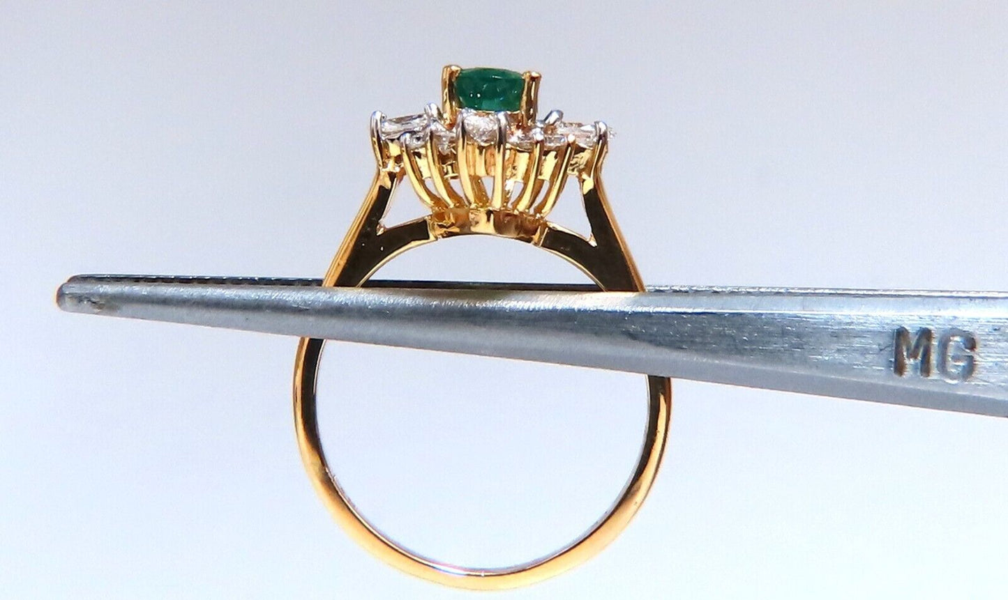 Emerald Diamonds Ring 14kt 1.20ct Edwardian Deco