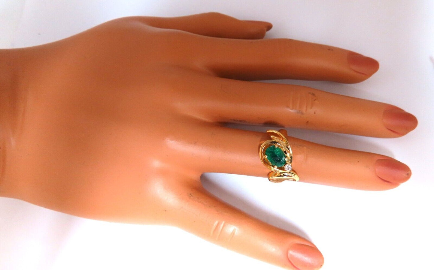 Emerald Diamond Ring 14kt 1.15ct Natural Mod Deco