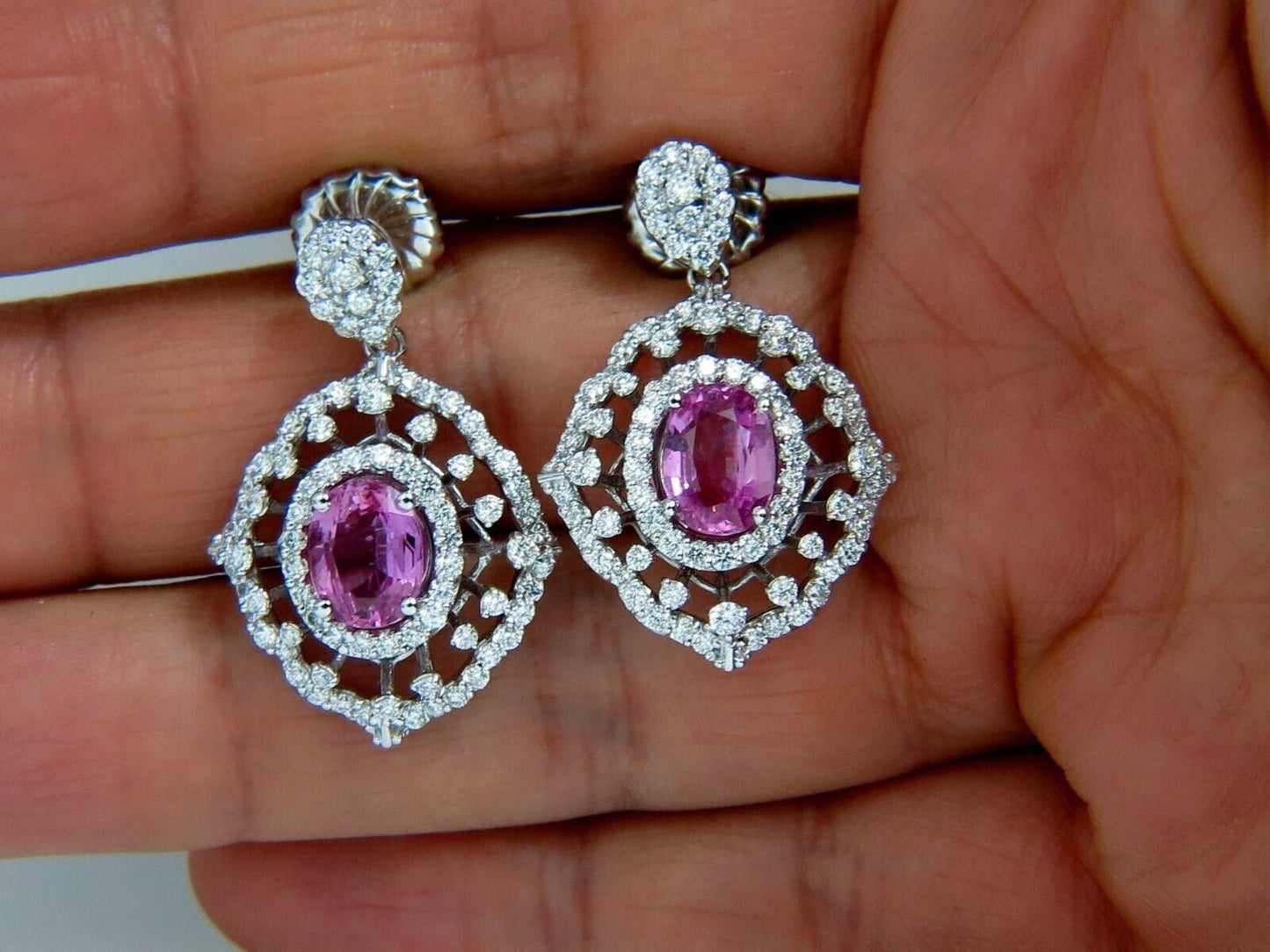 Pink Sapphire Diamond Dangle Earrings 14kt GIA certified