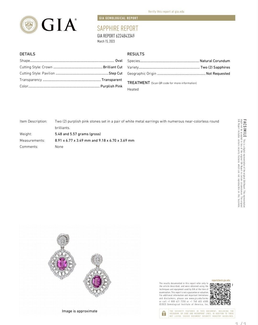 Pink Sapphire Diamond Dangle Earrings 14kt GIA certified