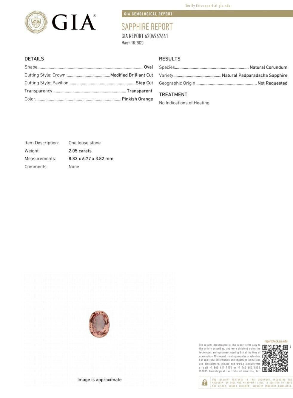 GIA Certified 2.05ct Natural Padparadscha Pink Sapphire Diamond Ring 12028**