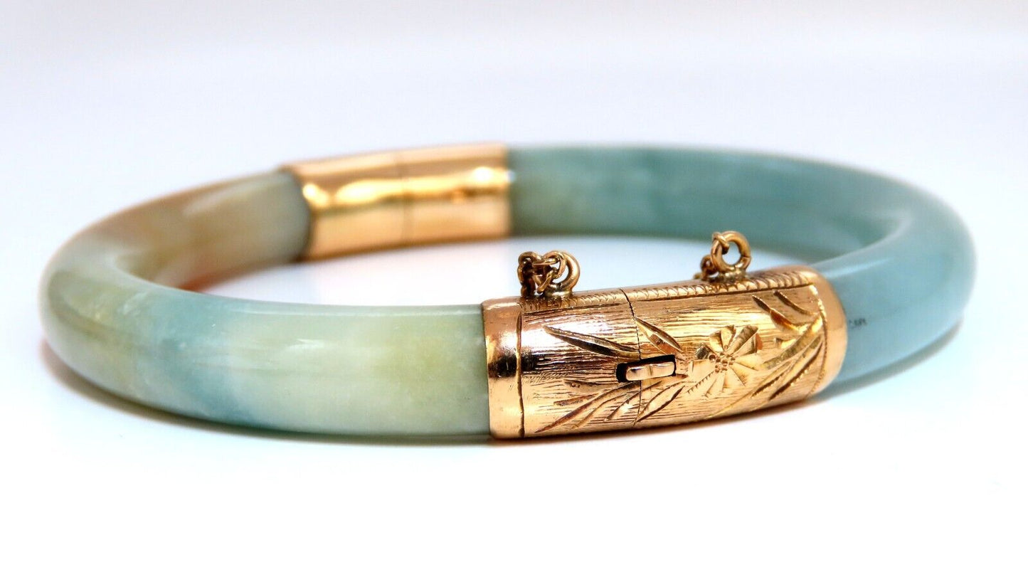 GIA Certified Natural Jade Bangle Bracelet 14kt