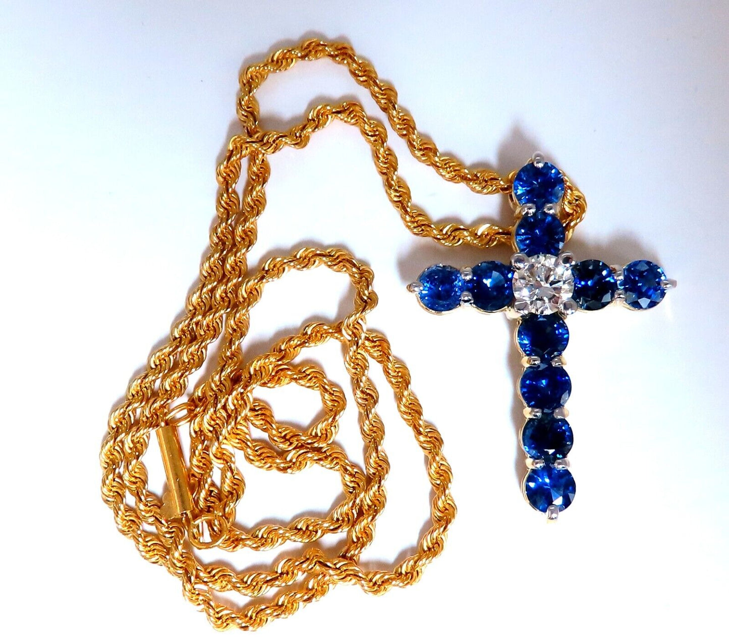 GIA Certified 1.00ct Natural Round Diamond Sapphire Cross Necklace 14kt