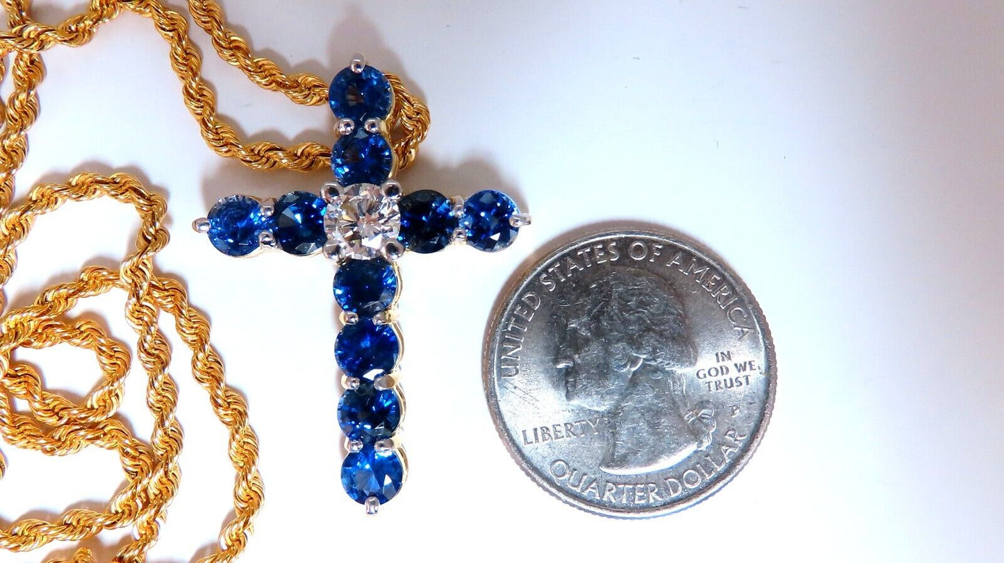 GIA Certified 1.00ct Natural Round Diamond Sapphire Cross Necklace 14kt