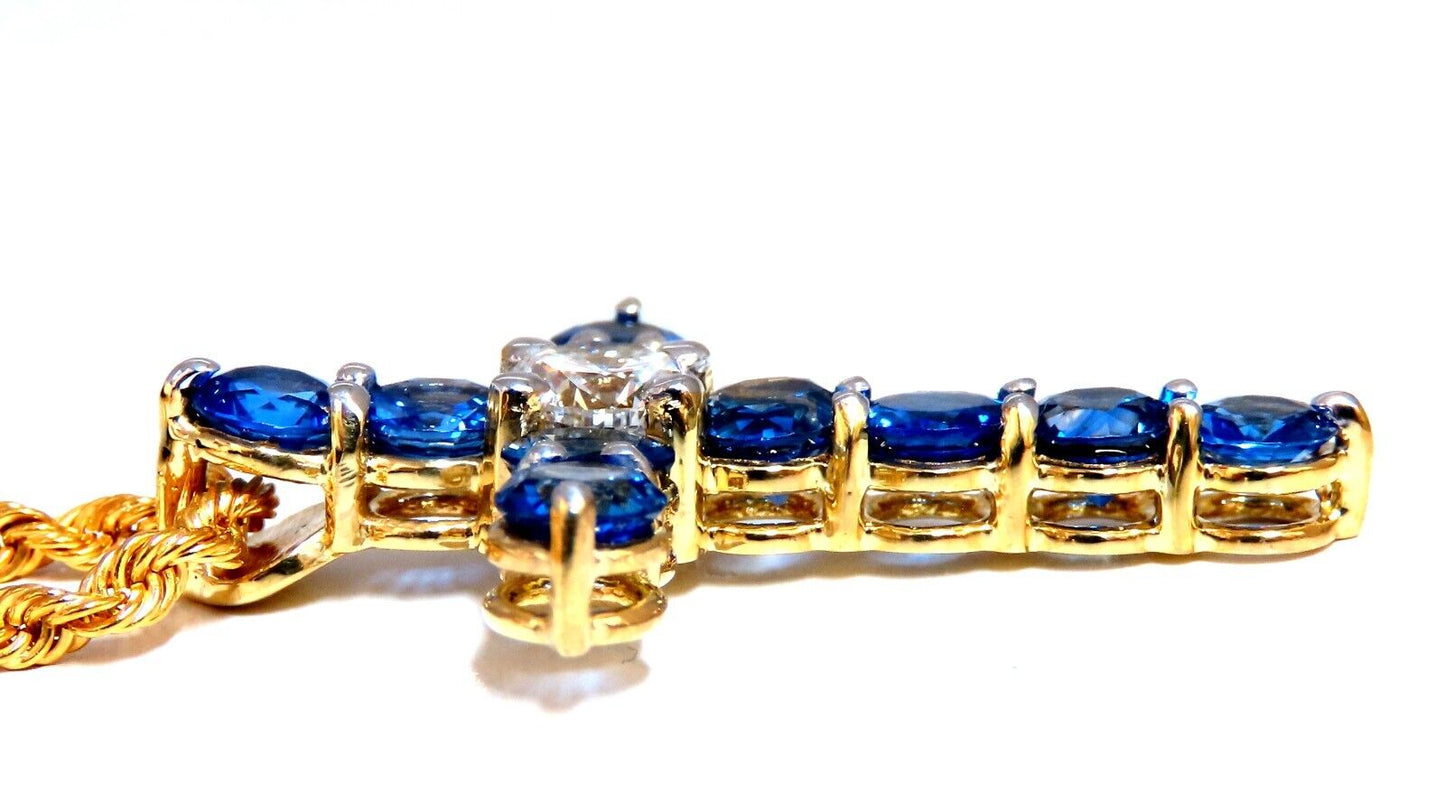 GIA Certified 1.00ct Natural Round Diamond Sapphire Cross Necklace 14kt