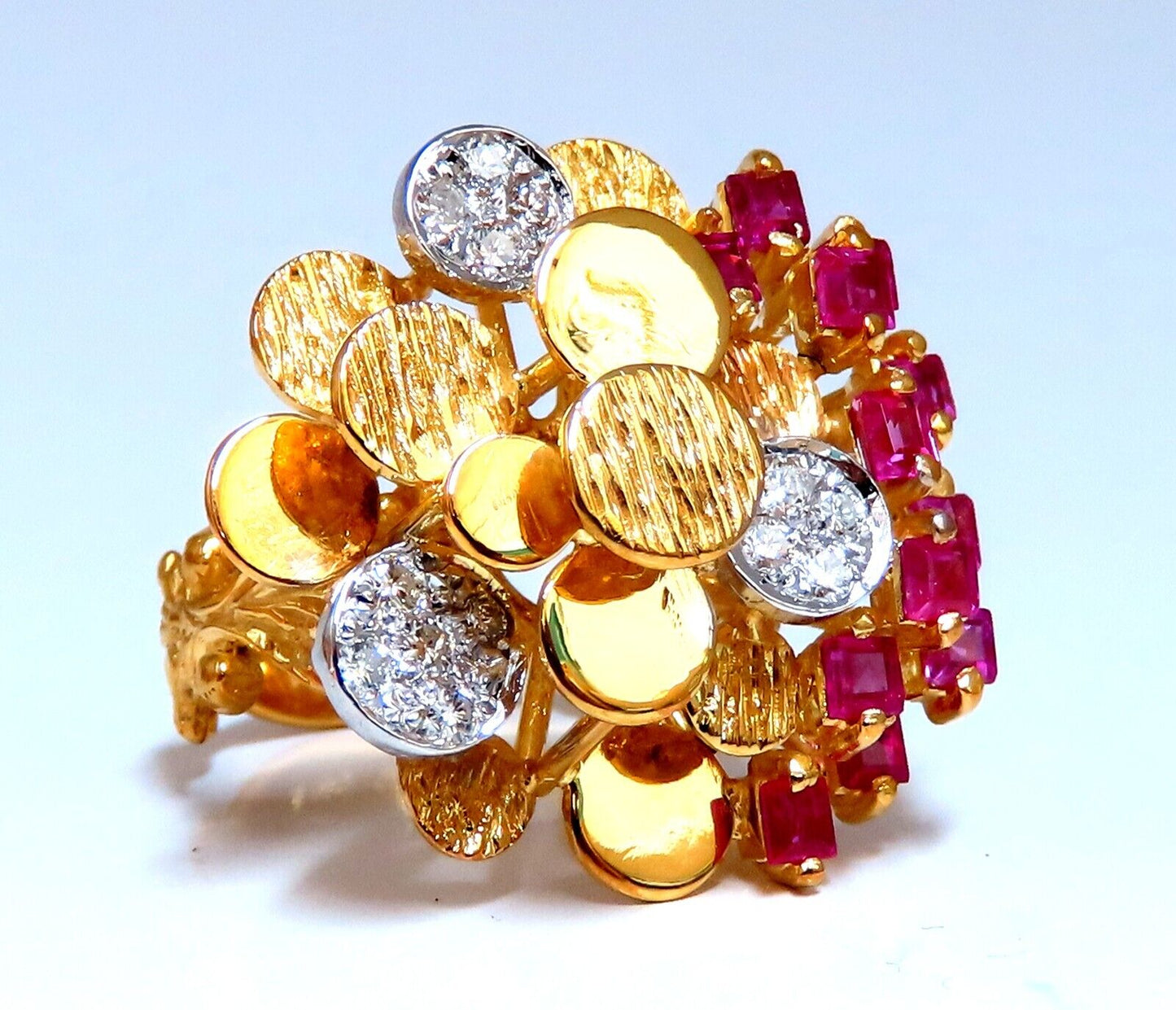 1.30Ct Natural Ruby Diamonds Layered Cluster Statement Ring 14kt