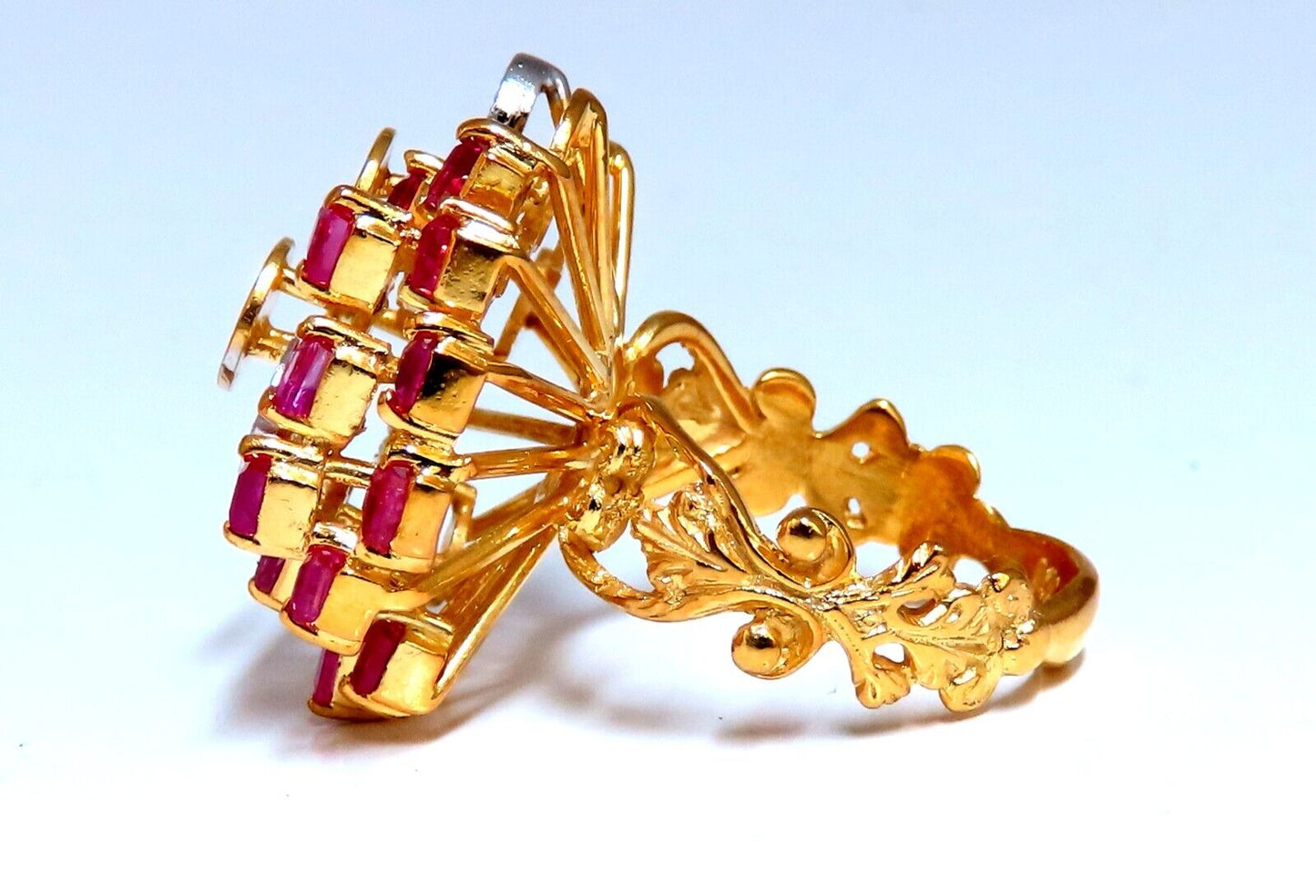 1.30Ct Natural Ruby Diamonds Layered Cluster Statement Ring 14kt