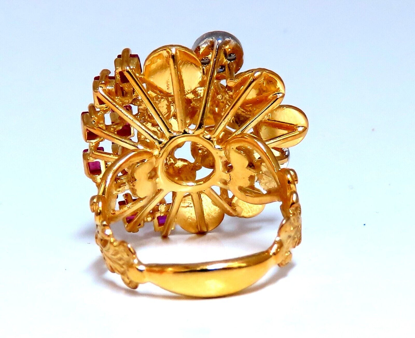 1.30Ct Natural Ruby Diamonds Layered Cluster Statement Ring 14kt