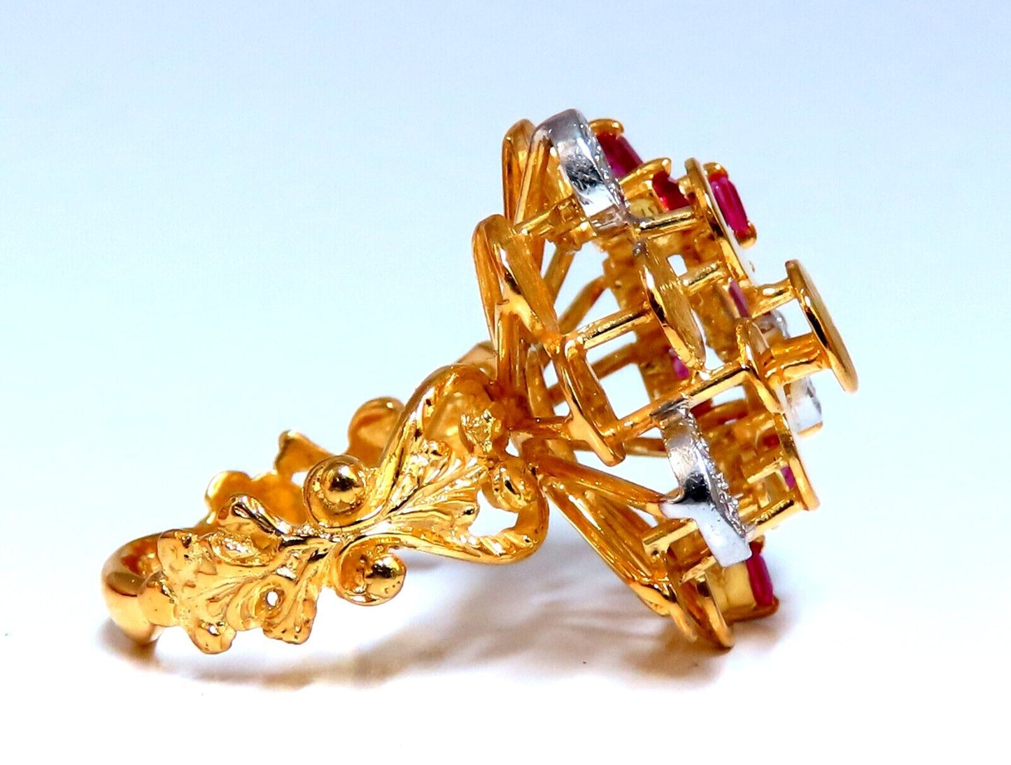 1.30Ct Natural Ruby Diamonds Layered Cluster Statement Ring 14kt