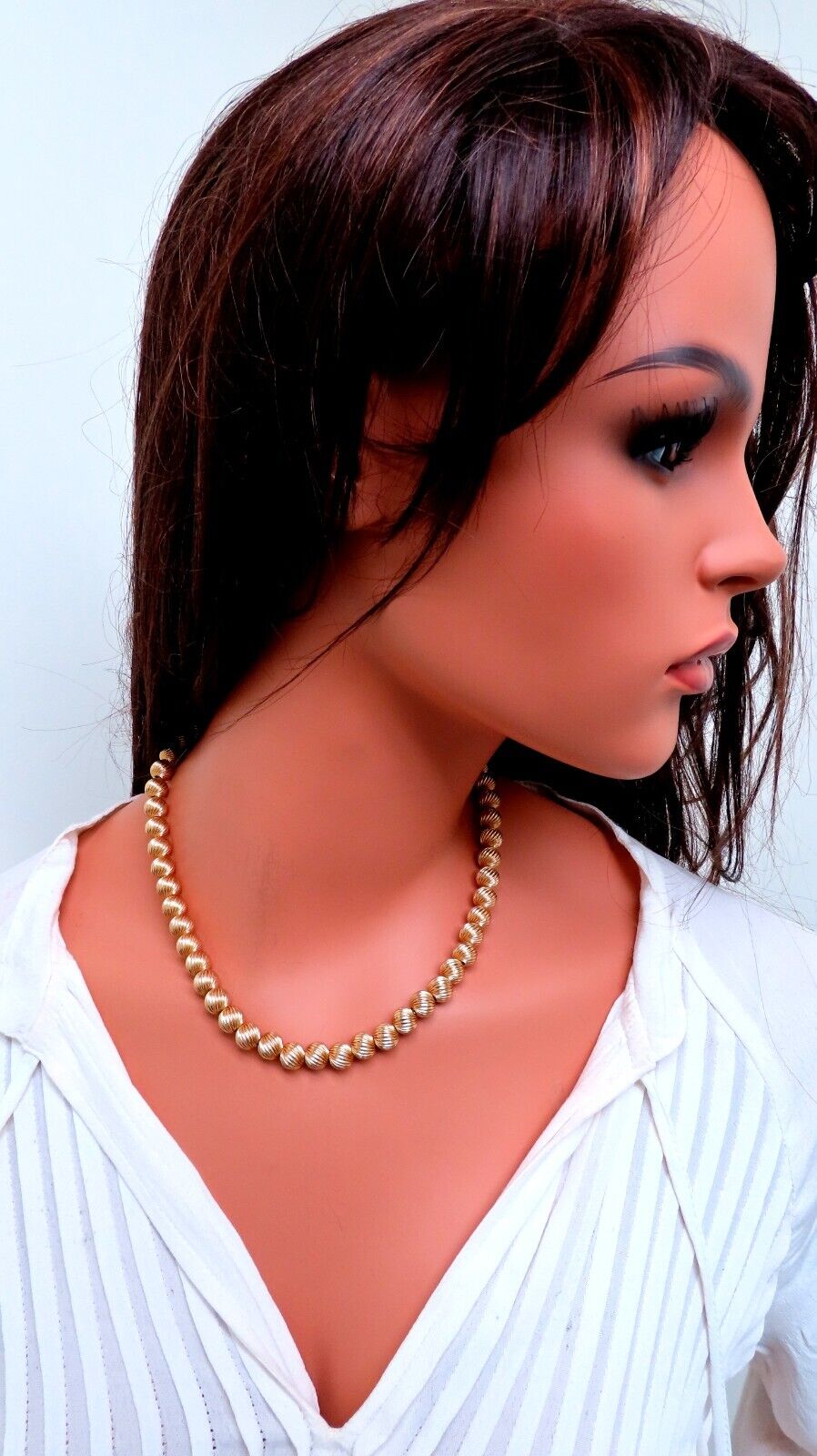 14kt Gold Bead Necklace 17.5 inch 9mm