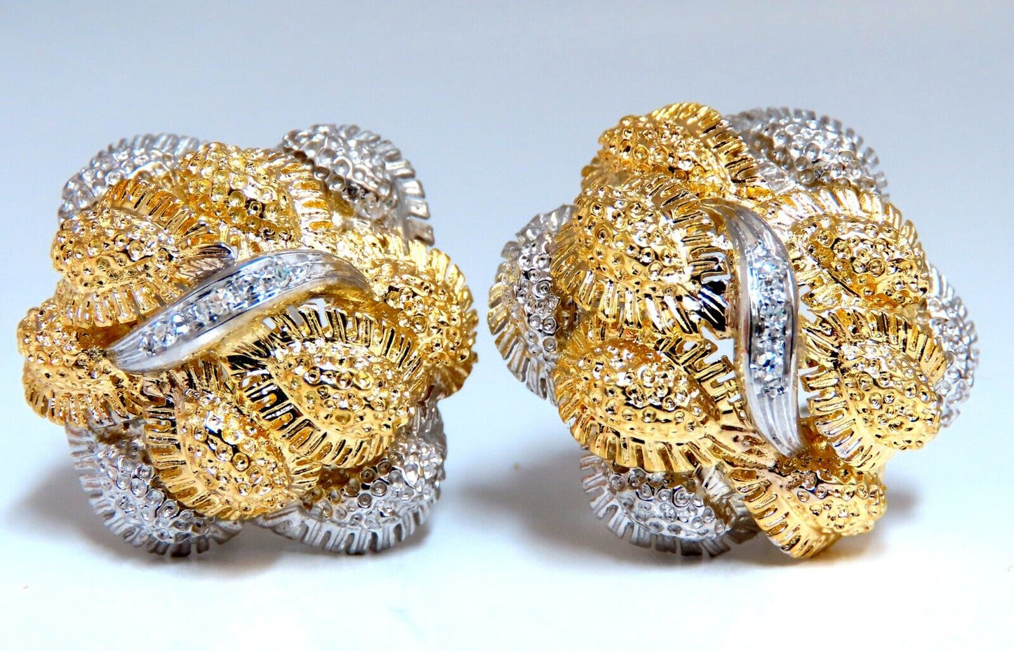 Fern Floral Puff Cluster Diamond Clip Earrings 14kt