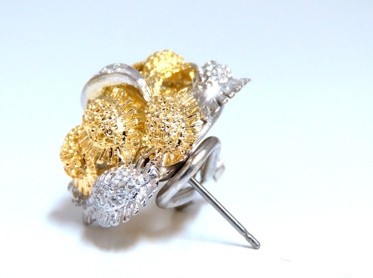 Fern Floral Puff Cluster Diamond Clip Earrings 14kt