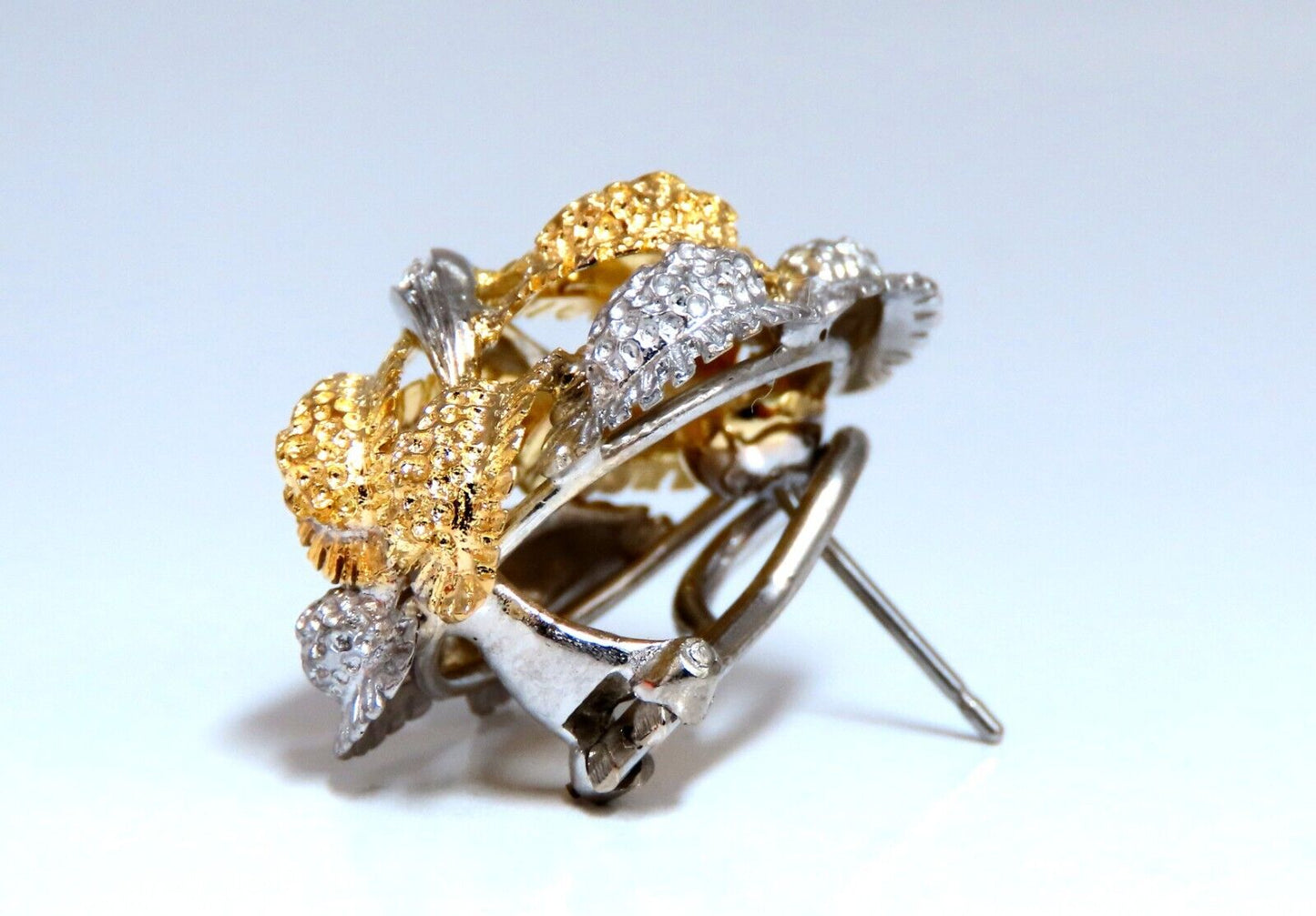Fern Floral Puff Cluster Diamond Clip Earrings 14kt