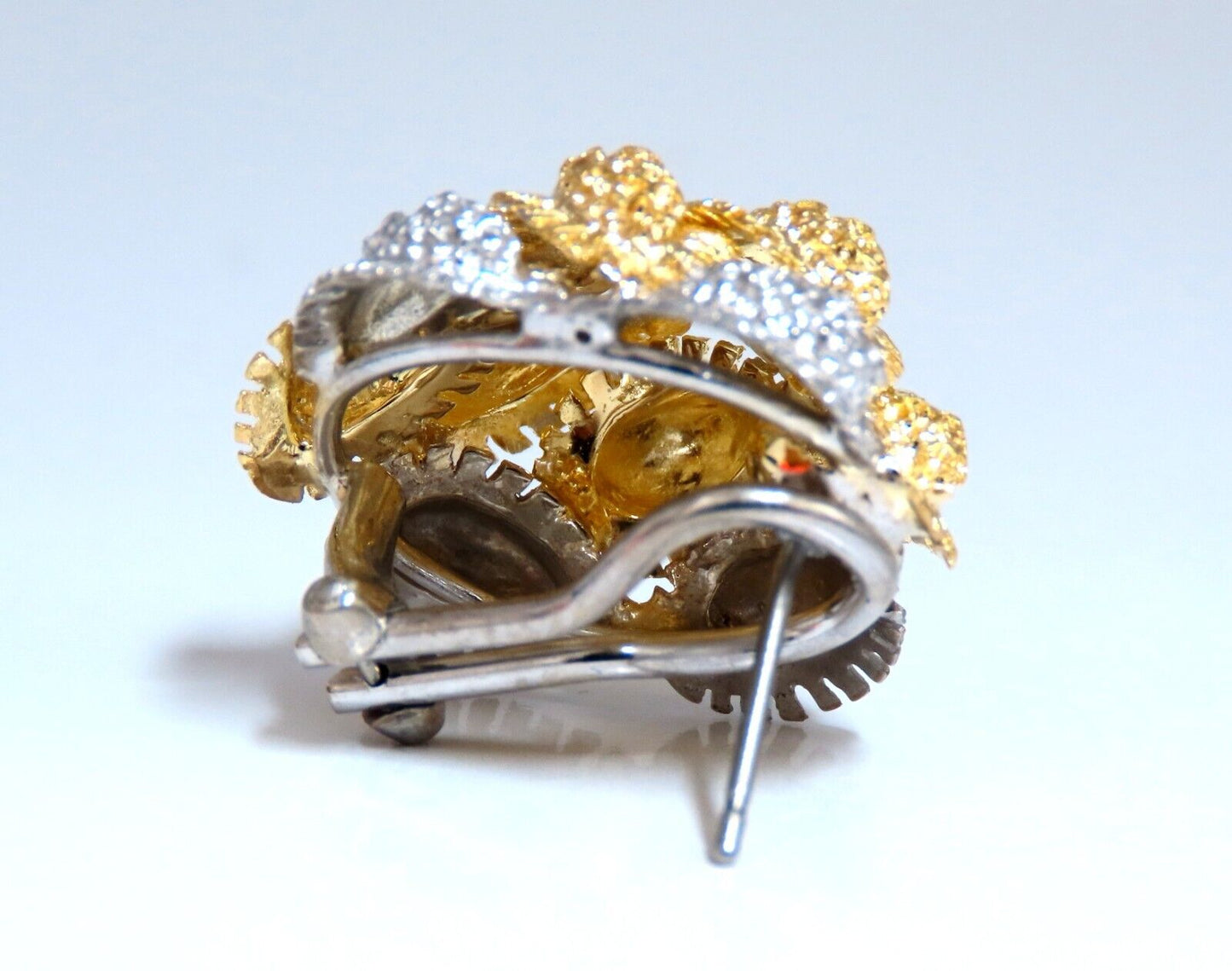 Fern Floral Puff Cluster Diamond Clip Earrings 14kt