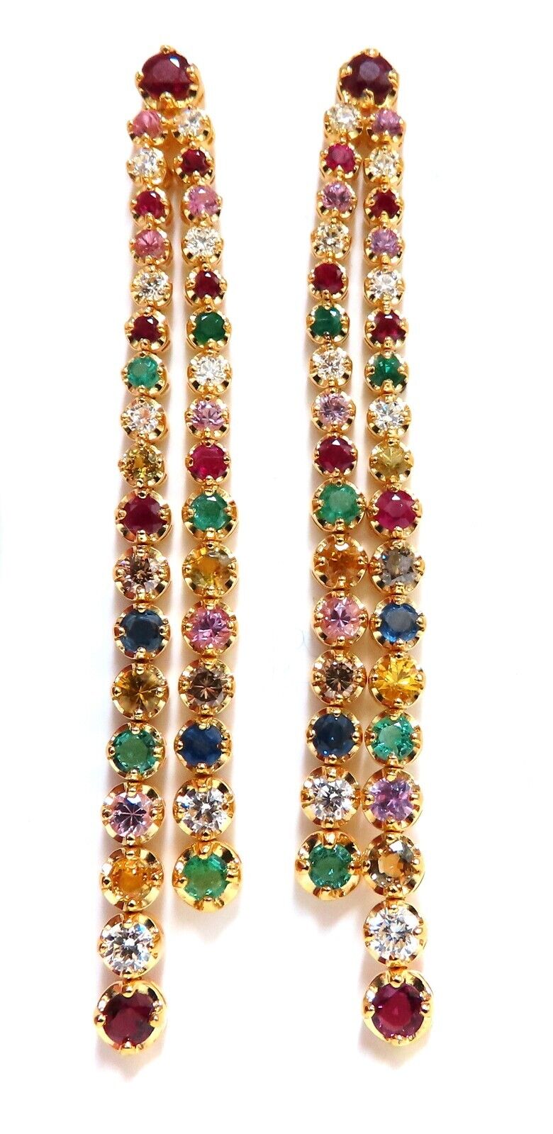 6ct Sapphire Emerald Ruby Diamonds Double Tier Dangle Earrings 14kt H/Vs