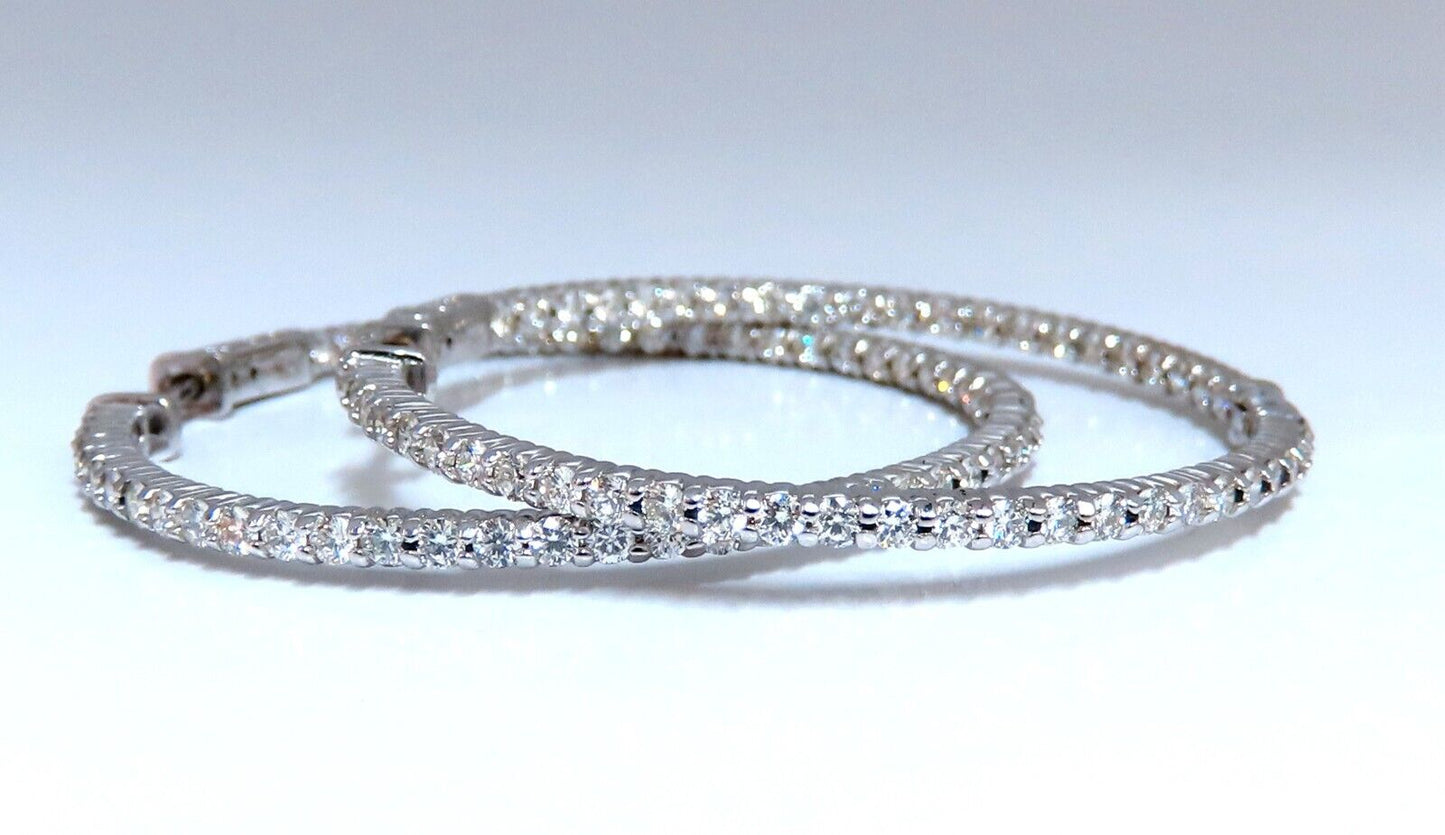 2.68ct Natural Round Diamond hoop earrings 14kt 1.7 inch single share prong