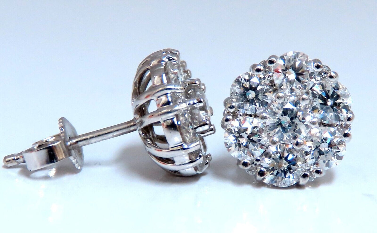 1.50ct. natural round diamond cluster earrings 14 karat