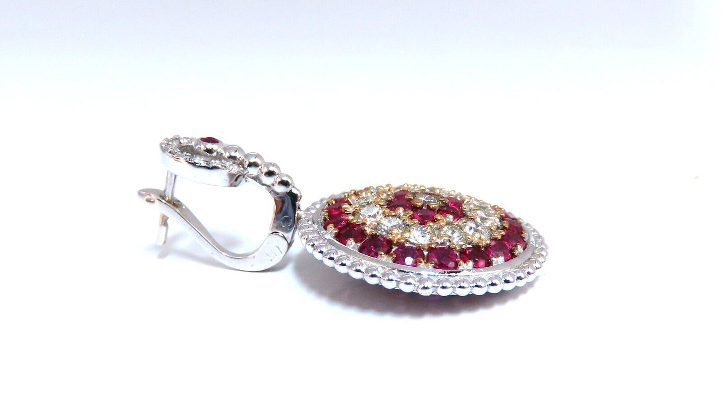 Natural 5.20ct Ruby Diamonds Dangle Earrings 14kt Bullseye Statment