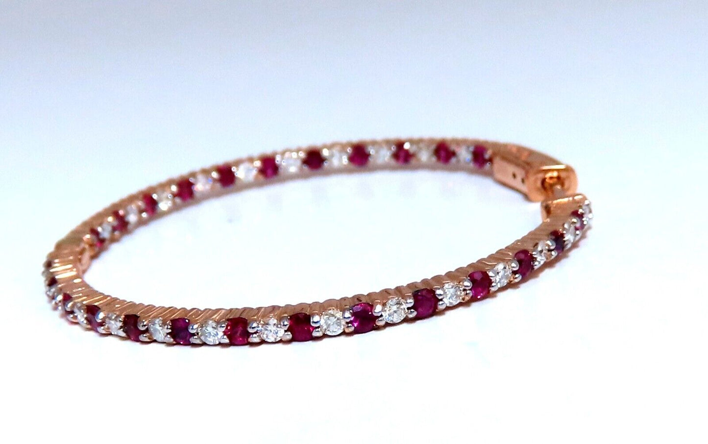 2.30ct natural Ruby diamonds hoop earrings 14kt rose gold inside out