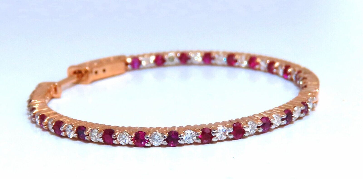 2.30ct natural Ruby diamonds hoop earrings 14kt rose gold inside out