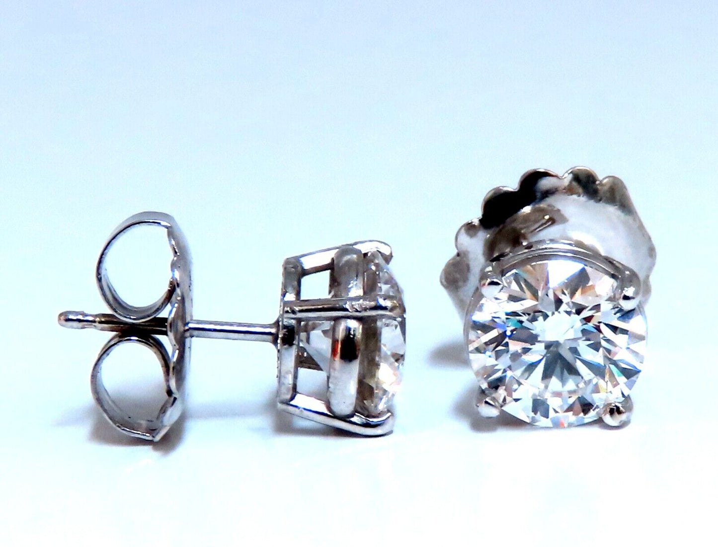 GIA Certified 3.10ct Natural Round Diamond Stud Earrings 14 Karat Ex LAB Created