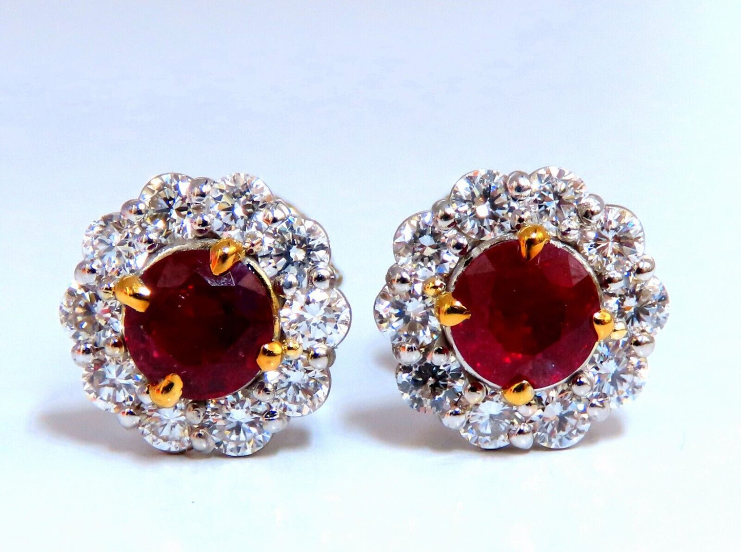 2.20ct Natural Ruby Diamond Cluster Stud earrings 14kt