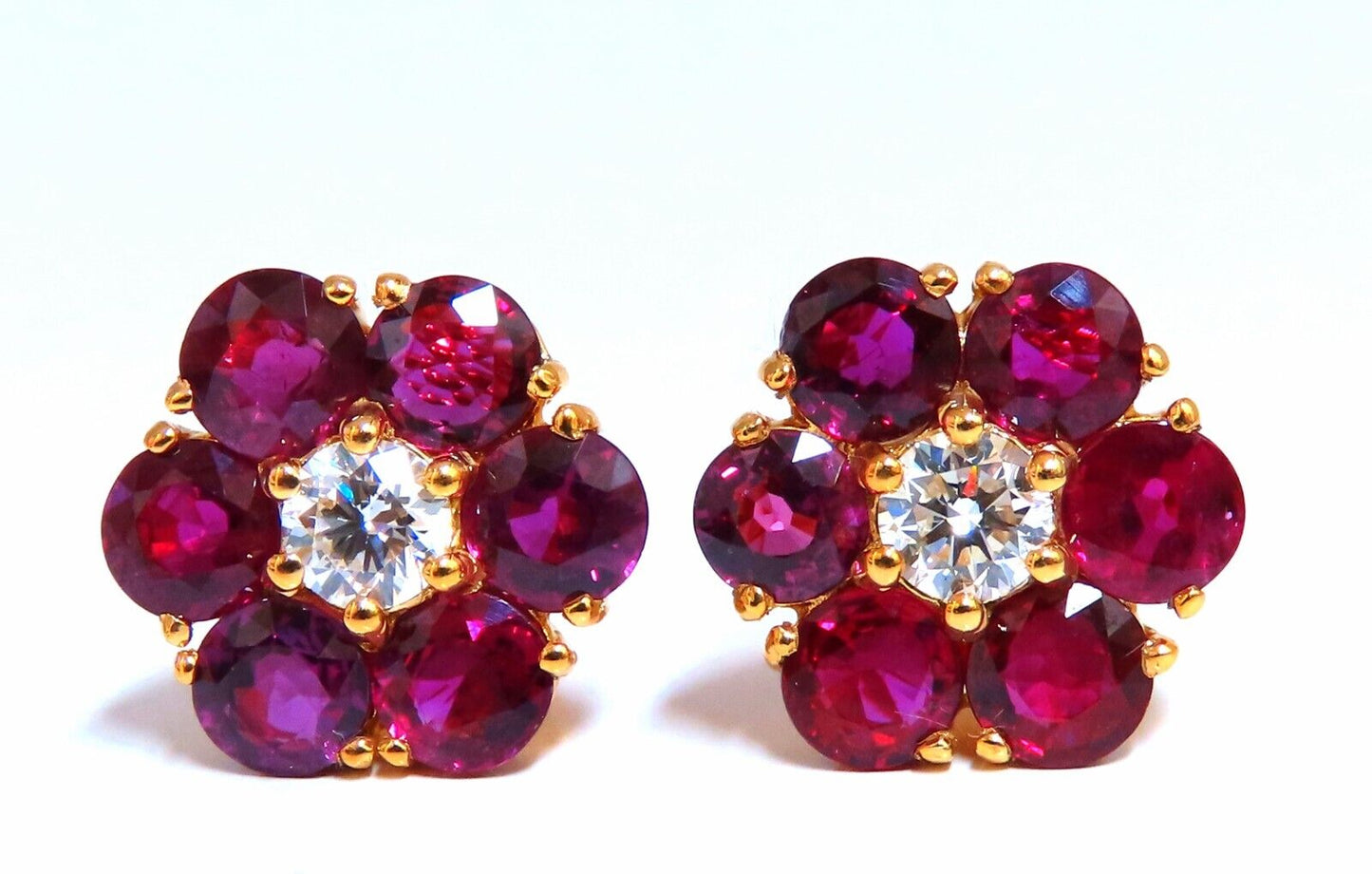 6.12ct Natural Ruby Diamonds Cluster Stud Earrings 14kt