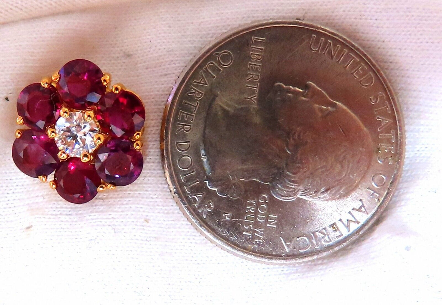 6.12ct Natural Ruby Diamonds Cluster Stud Earrings 14kt