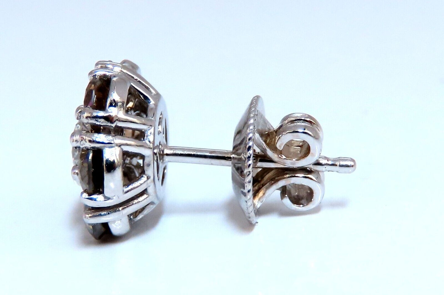 2.44ct. natural round diamond cluster earrings 14 karat Fancy Browns