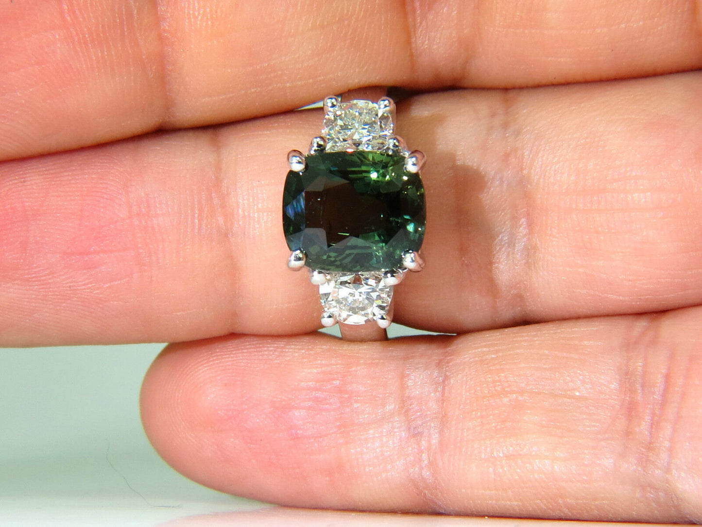 Certified 6.96CT No Heat Natural Green Sapphire Diamond Ring Unheated