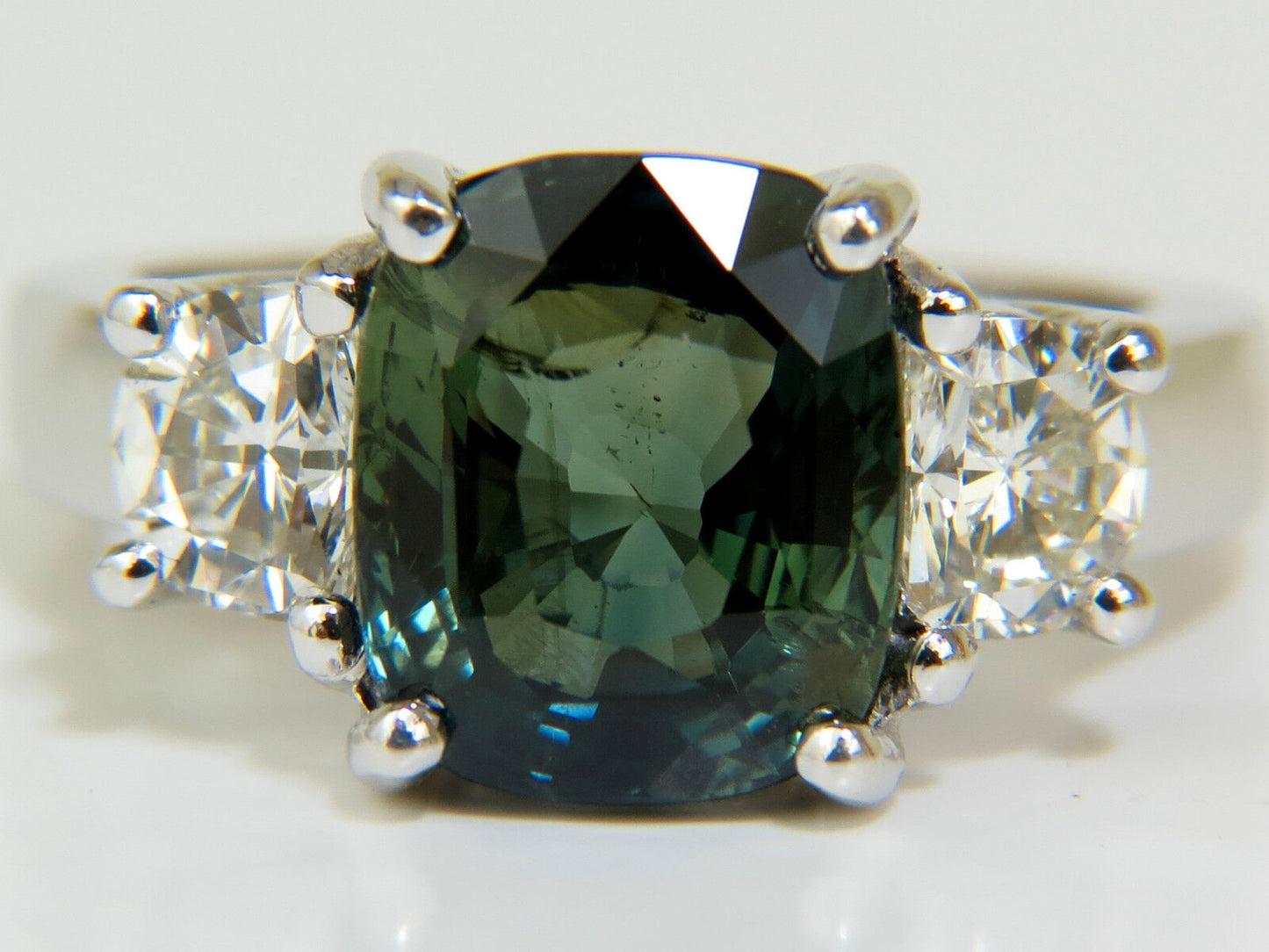 Certified 6.96CT No Heat Natural Green Sapphire Diamond Ring Unheated