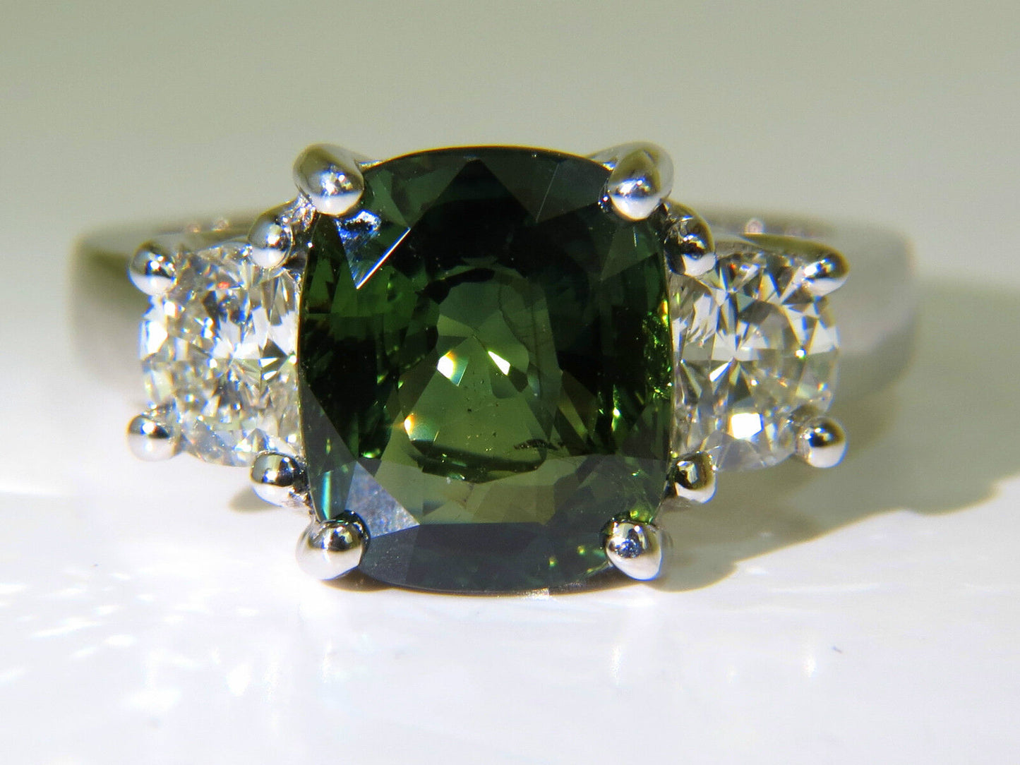 Certified 6.96CT No Heat Natural Green Sapphire Diamond Ring Unheated