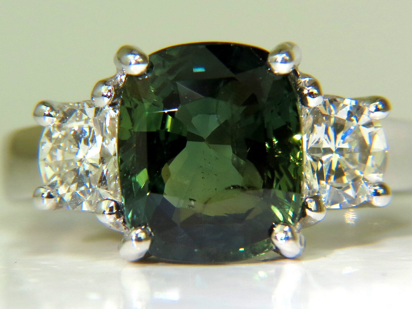 Certified 6.96CT No Heat Natural Green Sapphire Diamond Ring Unheated