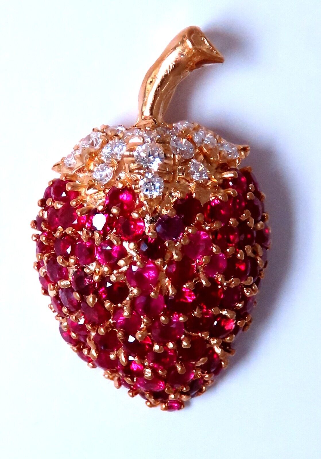 4.53ct Natural Ruby Diamond Strawberry Pendant Charm 14kt Gold 3D Statement