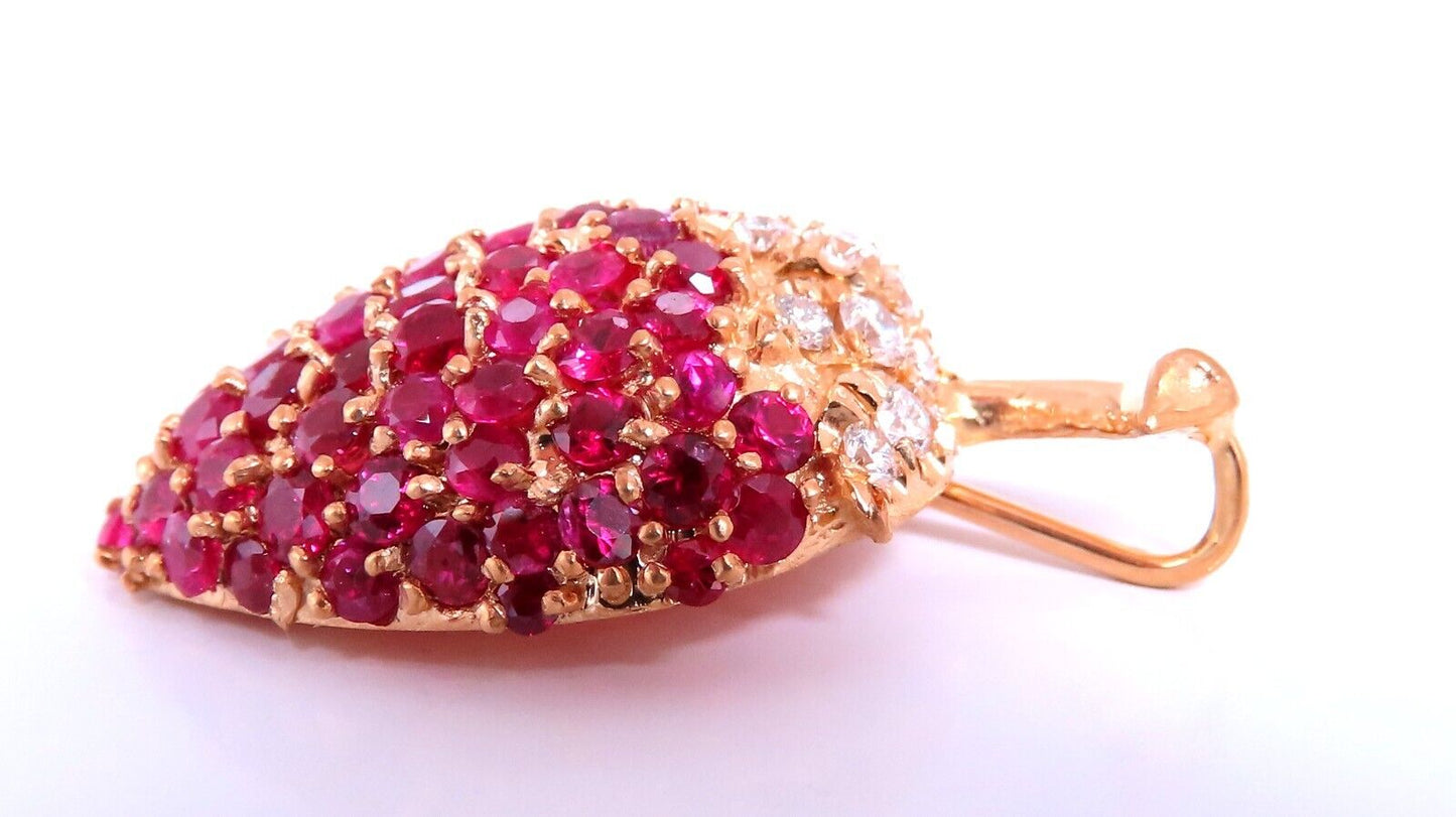 4.53ct Natural Ruby Diamond Strawberry Pendant Charm 14kt Gold 3D Statement