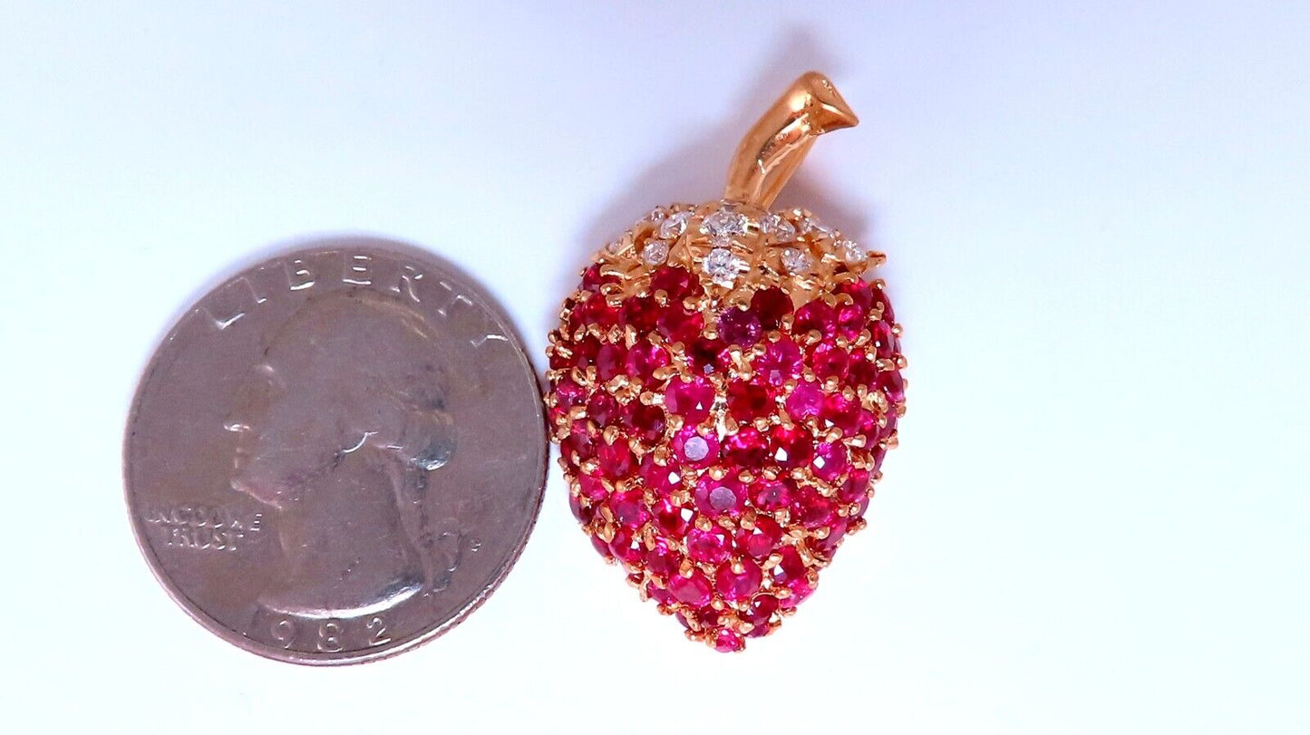 4.53ct Natural Ruby Diamond Strawberry Pendant Charm 14kt Gold 3D Statement