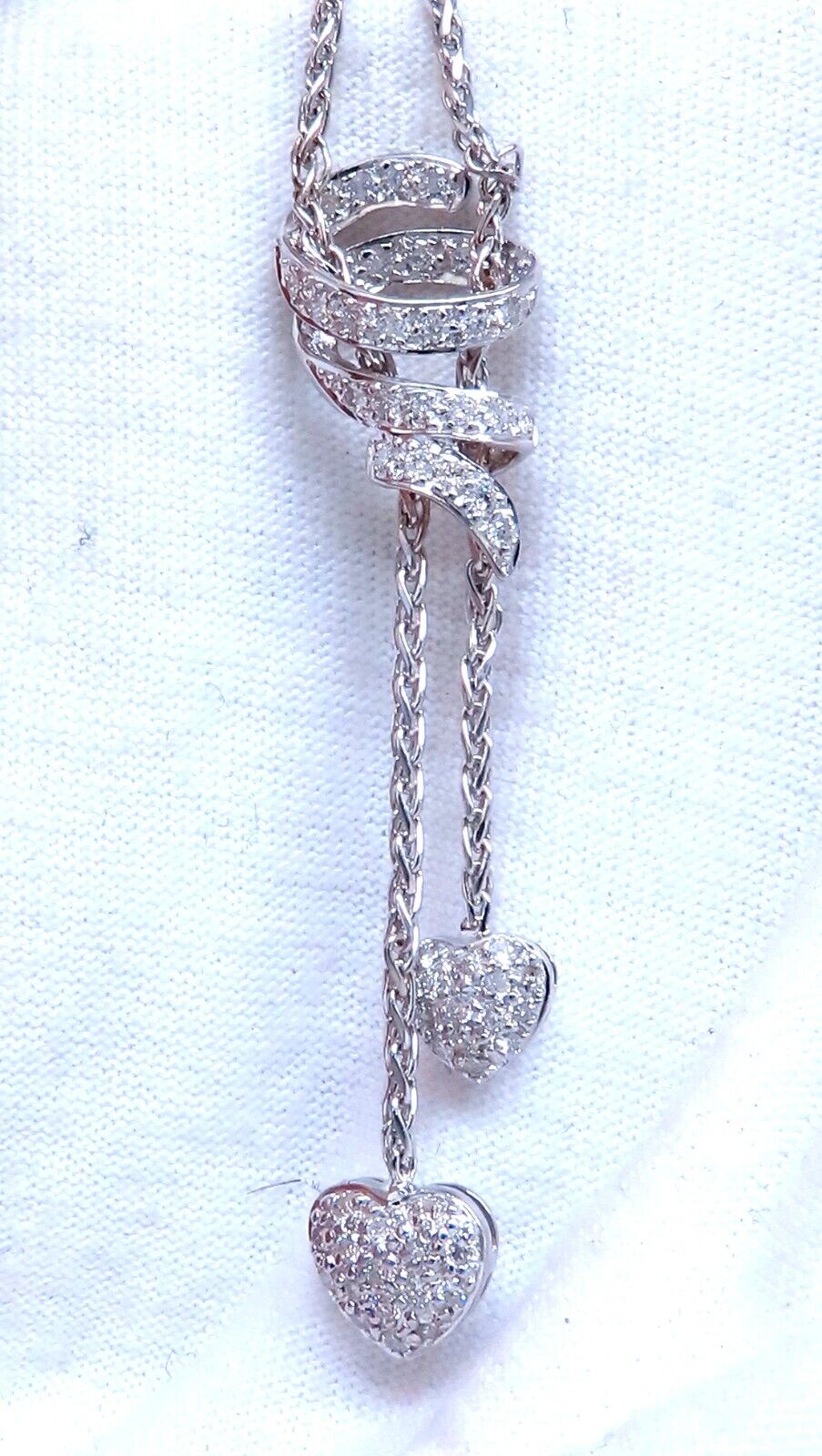 .90ct Natural Diamonds Dangle Hearts & Spiral Statement Necklace 18kt Gold