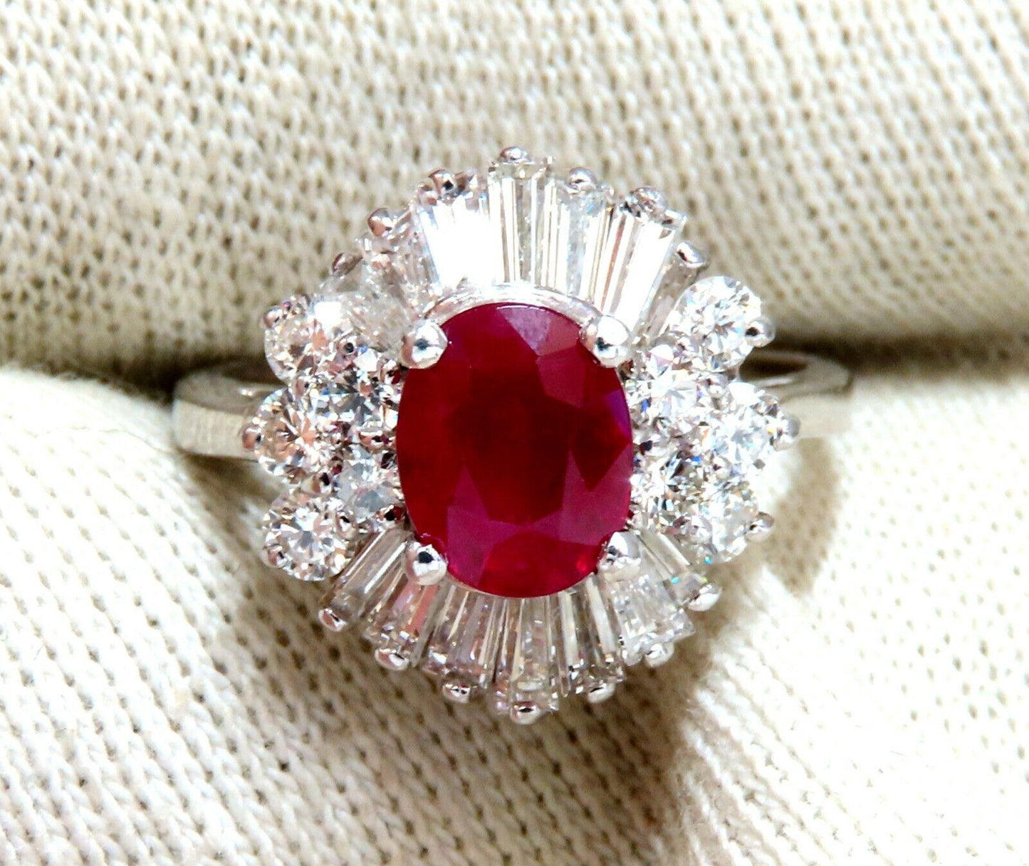 GIA Certified Burma Ruby 1.75ct Ballerina Cocktail Diamond ring 14kt