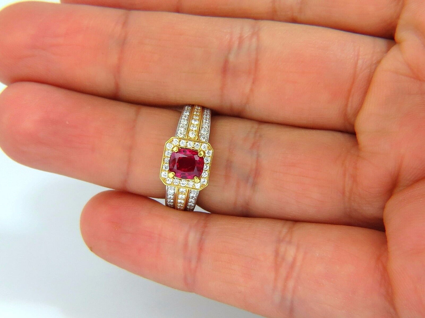GIA Burma Pigeon Blood 1.14ct vivid red ruby diamonds ring 14kt